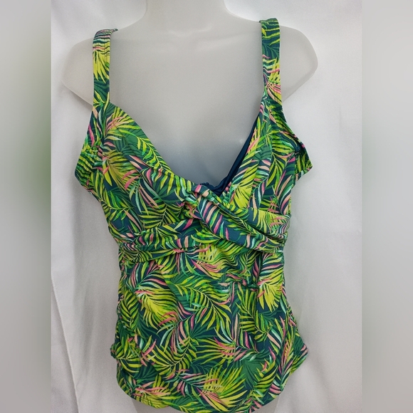 2/$30 Lands' End Green and Yellow Tankini Top-(#422) - Picture 1 of 6